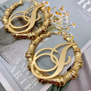 INITIAL BAMBOO HOOPS - Bling Ting